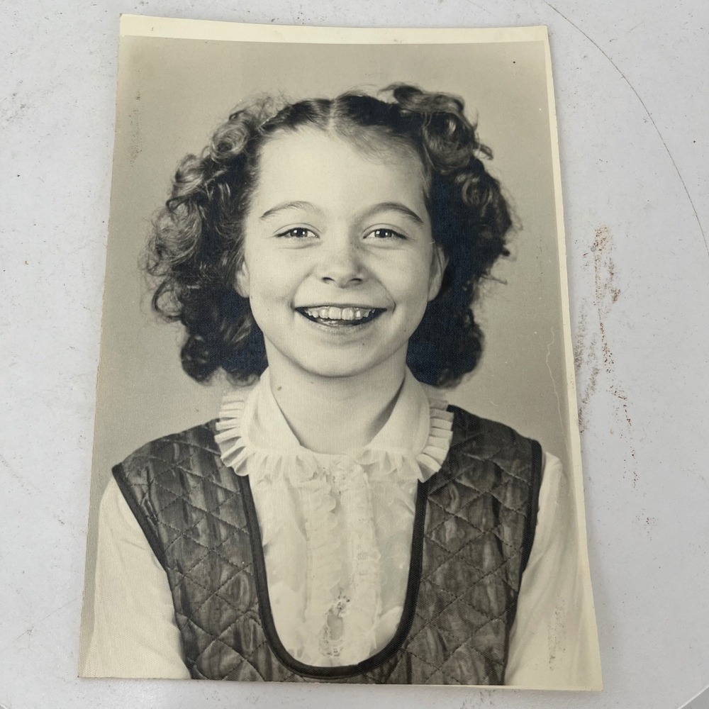 Vintage 1950s School Portrait Photo Smiling Girl Curly Hair 5x7 Found Photo